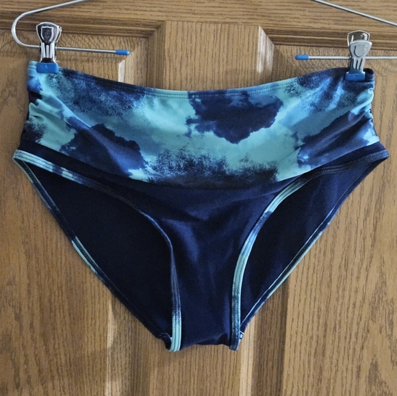 Aqua and Blue Two-Piece Bikini • Mid-Rise Bottoms • Tie Top • Size Small • - Picture 2 of 8